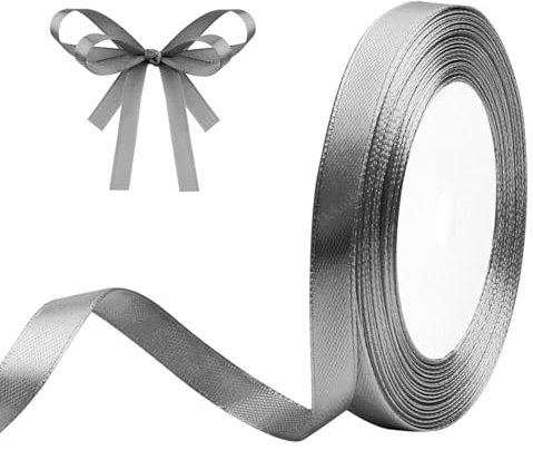 Geschenkband Silber 10mm x 23m Satinband Silber Schleifenband Geschenkband Satinbänder für Geschenkverpackungen, Basteln, DIY, Nähen, Brautparty-Dekoration, Christbaumschmuck