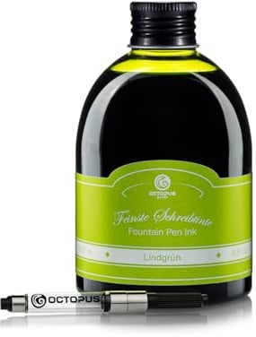 Octopus Fluids Füllhaltertinte Lindgrün, 250 ml mit Tinten-Konverter | Mit Tinten-Konverter für Füllhalter mit Standardpatronensystem, farbintensive Schreibtinte mit schönem Shading