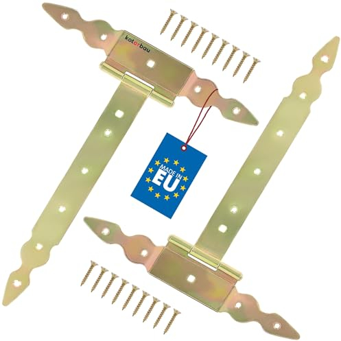 KOTARBAU® 2 St. T Scharniere gold L: 300 mm Kreuzgehänge verzinkt Stahl Gartentor Scharnier Türband Holztür Ladenband Torscharniere Schwerlast Türbänder Beschläge Gartentor Tor Scharniere