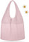 Kememo Häkel-Tragetasche, Netzstoff, Strandtasche, Strick-Umhängetasche, Boho, lässige Handtasche für Einkaufen, Reisen, Schule, Arbeit, rose, 40*60cm