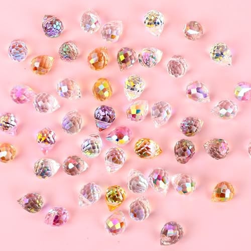 Crystal Glass Beads for Jewelry Making, 50 Pcs Assorted Crackle Faceted Teardrop Shape for DIY Craft Necklace Bracelet Earring (50 Pcs 8x10mm)