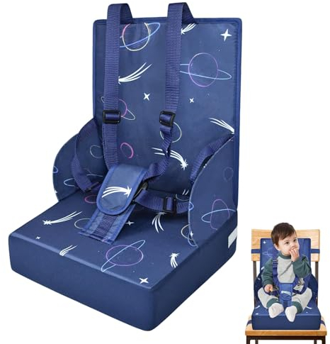 Aufun Sitzerhöhung Stuhl, Abwaschbar Boostersitz Kind, Reisehochstuhl für Babys und Kleinkinder, Sitzerhöhung Stuhl Kind, Flexible Boostersitz für zuhause und unterwegs (Blau)