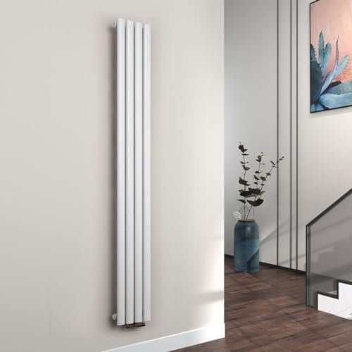 EMKE Radiador Pequeño 1800x240 mm, Panel Ovalado Conexión Central Vertical de Diseño Tubular Una Sola Capa Blanco 483 Vatios