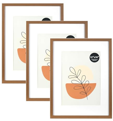 KAIWIN Bilderrahmen 30x40cm Braun 3er Set mit Passepartout 21x30 cm (A4) | Bilderrahmen 30x40, Holz rahmen mit Acrylglas zum Aufhängen | Für Fotos, Poster, Puzzles, Posterrahmen