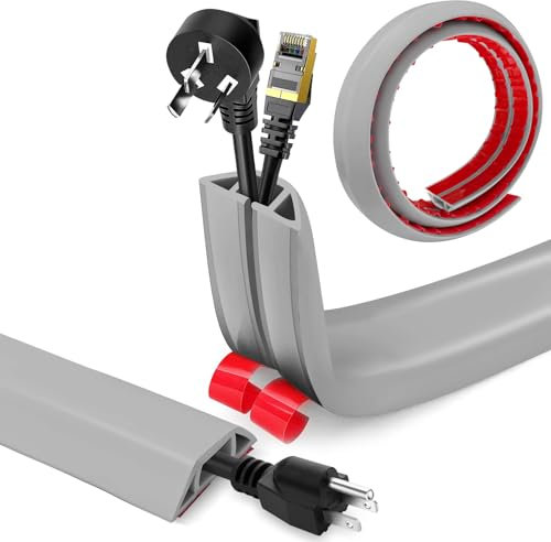 Canalina Passacavi Pavimento Autoadesivo, PVC Flessibile Canalina Passacavi Calpestabile Nascondi Cavi Copricavi per Cavi Tutti i Cavi di Alimentazione a Casa Uffici (Grigio, 4cm x 1m)