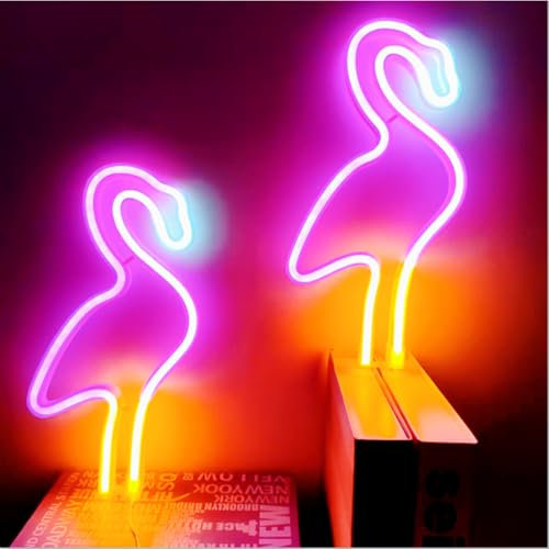 Flamingo Neon Light Signs for Girls Women Bedroom Bedside Dorm Wall Decor,Neon Light up Flamingo Decor LED Pink Lamp Table Ornaments Gifts for Women Party,Battery Powered or USB Powered(2Pcs)