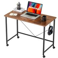 Mericonia 80 cm Computer Desk With Wheels, Gaming Desk for Small Spaces, Modern Simple Style Desk for Home Office, Study Student Writing Desk, Brown