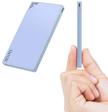 TNTOR Power bank portatile da 10000 mAh, ultra sottile, batteria esterna per Android, iPhone, SmartWatch, fotocamera per selfie, luci blu