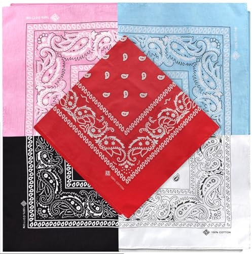 ZENO 5 Pack Gemischte Farben Bandana – 100% Baumwolle & Natürliche Fasern – Halstuch Ohne Polyester – Hochwertig, Weich, Langlebig & Waschmaschinenfest – Bandana Herren & Damen – Unisex & Kinder