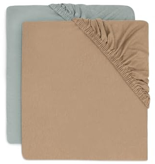 Jollein Spannbettlaken Jersey - Für das Kleinkinderbett - Sea Green/Biscuit - 2er Pack - 70/75x140/150cm - 100% Baumwolle - Spannbetttuch - Oeko-TEX Zertifiziert
