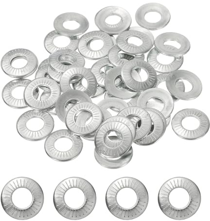 PATIKIL M8x16x1.4mm Flat Washers 50Pcs 65Mn Steel Belleville Spring Disc Washer Conical Knurled Metric Gasket for Automotive Industrial Construction (White Zinc Plating)
