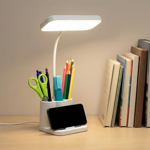 OUSDRA Flexo LED de Escritorio Antifatiga Ocular – Lámpara con 3 Modos de Luz y 8 Niveles de Brillo Regulable, Plegable con Cuello de Cisne 360° para Estudio, Oficina y Lectura