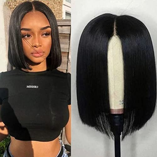 Haofy Glamour Queen 12 Zoll Kurze Gerade Bob-Perücke, Hochtemperatur-Draht-Spitzenfront, Einstellbare Größe, Leichtes 160 G, Weiche Textur für Frauen