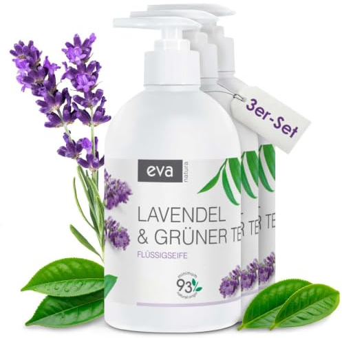 Eva Natura cremige Flüssigseife Lavendel und grüner Tee | Handseife im 3er Pack, 3 x 500ml | sanfte und pflegende Seife