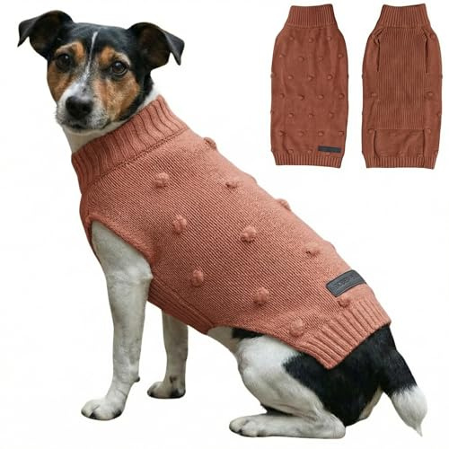 Bobby & Poppy Strick Hundepullover, Warmer Winterpullover für kleine, mittlere & große Hunde, ultrasofter Hundepulli Punktmuster Dackel Französische Bulldogge Bulldog - Altrosa XS DOTS Dog_Tostado_XS