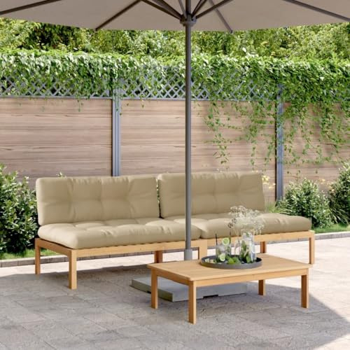 Emmtore Garten-Mittelsofas aus Paletten 2 STK. mit Kissen Akazienholz Beige Sofa-Mittelteil (2 STK.)