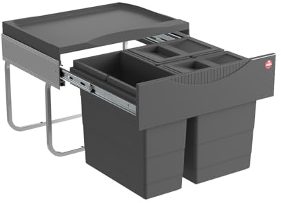 Hailo Abfallsammler 3644912 | Abfalleimer 3fach mit 29 Liter Gesamtvolumen | ab 50cm Unterschrankbreite montierbar | Dunkelgrau