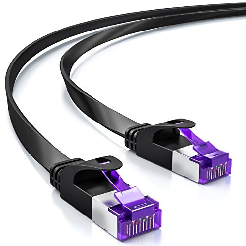 deleyCON 1m Cable de Red Plano (Cat7 con 10 Gbit/s) LAN Gigabit - RJ45 Ethernet Cable de Conexión Cable de Instalación Plano - para Internet Switch Router Modem Patch Panel - Negro