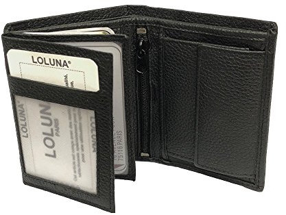 LOLUNA® Mini Portefeuille Format Carte Credit Cuir Vachette Souple 3 Volets pour Placer 10 Cartes - permis - identité - Billet - Monnaie - Idée Cadeau pour Homme et Femme - Noir