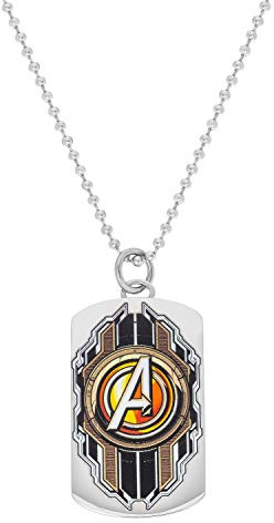 Marvel Comics Avengers Jewelry, Stainless Steel Dog Tag Pendant Necklace, 22 Box Chain