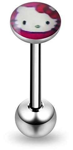 Zungenpiercing-Schmuck aus 316L Chirurgenstahl mit Logo „Hello Kitty auf rosa Hintergrund“.