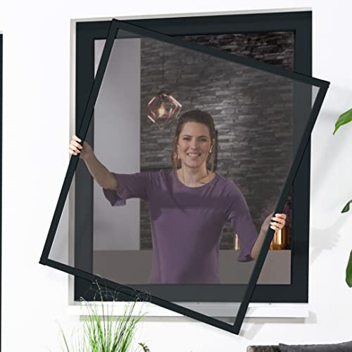 Fliegengitter Fenster mit Pollenschutzgewebe Master Slim 100x120 cm Insektenschutz Fensterbausatz (anthrazit)