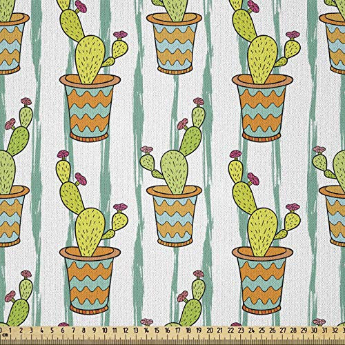 ABAKUHAUS Kaktus Stoff als Meterware, Vertikale Linien Blumen, Microfaser Multi Zweck Dekostoff für Kunsthandwerke, 3M (230x300cm), Orange Grün
