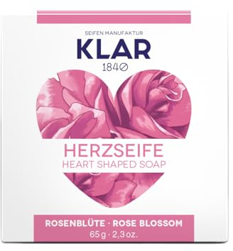 Klar Seifen Herzseife Rosenblüte 65g, Cosmos zertifiziert, palmölfrei, geeignet für empfindliche bis normale Haut, Seife, 11032