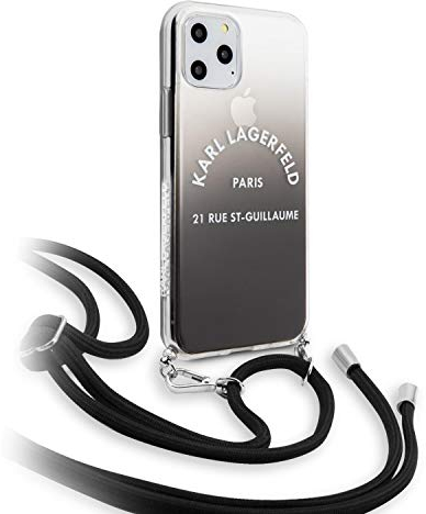CG Mobile Karl Lagerfeld Handyhülle für iPhone 11 Pro Max Hard Case PC/TPU mit Rue Saint Guillaume Clear Gradient mit Kordel Schwarz | Easy Snap On | Drop Protection | Offiziell lizenziert