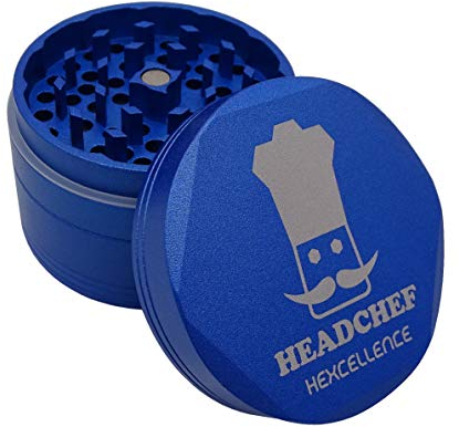 Headchef Hardcore Hexellence Ceramic Non-Stick Coated Metal Herb Grinder, 4 Piece, 62mm (Kiloton Blue)