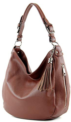 modamoda de T200 Damen Leder Schultertasche Henkeltasche handmade in Italy, Farbe:Schokobraun