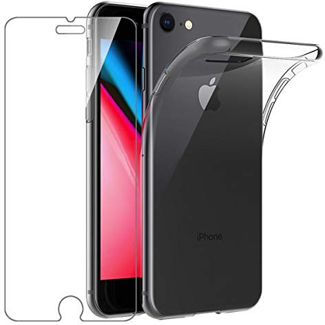 Little Boutik Coque Silicone Transparente + Verre Trempe pour iPhone 7 / iPhone 8 / SE 2020