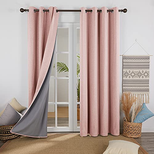Deconovo Faux Linen Full Blackout Curtains Home Decoration Thermal Insulated Eyelet Blackout Curtains for Bedroom Kids with Coating Back Layer 46 x 72 Inch Coral Pink 1 Pair