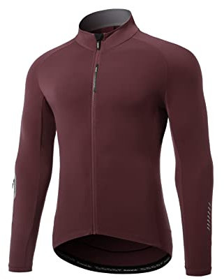 Santic Men's Cycling Jersey Long Sleeve Thermal Bike Shirt for Men Winter Cycling top with Fleece Wine red EU XXL