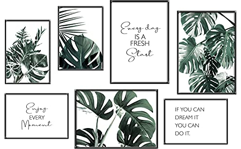 ANHUIB 7er Set Premium Poster,Poster Set Wohnzimmer,Grüne Blätter Bild,Bilder Inspirierende Zitate,Moderne Pflanze Leinwand Wandbilder für Wohn-Schlafzimmer Wandeko,3 x DIN A3 + 4 x DIN A4,Ohne Rahmen