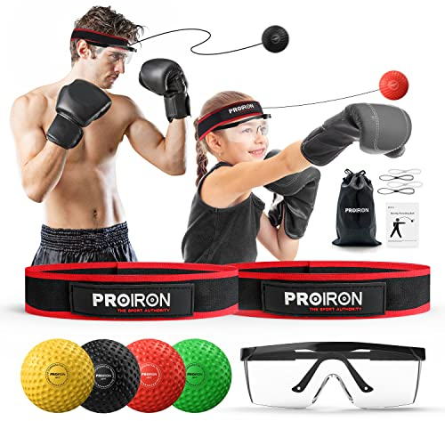 PROIRON Boxen Reflexball - Verbessern Sie die Reaktionsgeschwindigkeit und die Hand-Augen-Koordination, Reflex boxball Stirnband mit Schutzbrille für Kinder und Anfänger Heim Boxen Sports