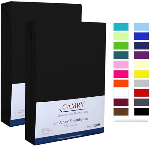 Camry Spannbettlaken 2er-Set 90x200cm - 100x200cm Schwarz Baumwolle Bettlaken Jersey Spannbetttuch Oeko-Tex 100