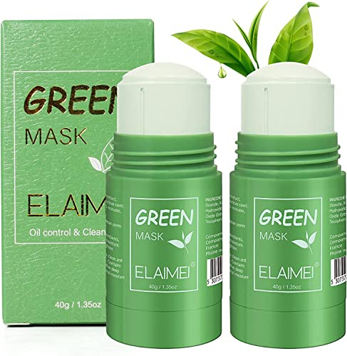 Green Stick,Green Mask Stick,Green Tea Stick,Grüntee Maske für Feuchtigkeitsspendende, Porentiefe Reinigung, Entfernt Mitesser Green Tea Clay Mask für Alle Hauttypen (2 Pack)