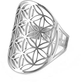kkjoy Edelstahl Durchbrochener Ring mit Blume des Lebens verstellbar offener Fingerring Versprechenring Schmuck Geschenk für Frauen