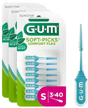 GUM SOFT-PICKS MINTY Interdentalreiniger | Erfrischender Minzgeschmack | Zahnreinigung und Zahnbelagentfernung | Größe S | 3 x 40 Stück