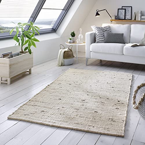 TacaHome Wollteppich Natur Handweb Teppich I Reine Schur-Wolle im Skandinavischen Design I Wohnzimmer Schlafzimmer Esszimmer Kinderzimer Büro | 160 x 230 cm Hellgrau Meliert