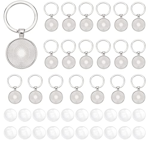DICOSMETIC 20 Stück Cabochon Schlüsselanhänger 25mm Rund Cabochon Rohlinge Legierung Foto Anhänger Tabletts Lünette Mit 20 Cabochon Für DIY Schlüsselanhänger Geschenk Schmuckherstellung