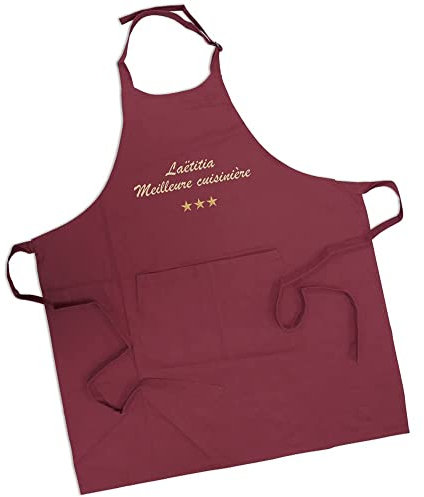 Amikado Tablier de cuisine à personnaliser 100% coton bio - Broderie prénom, motif - Plusieurs couleurs - Idée cadeau personnalisé (Bordeaux)