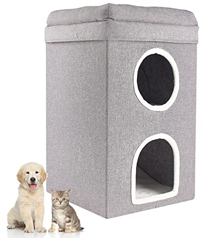Katzenhöhle Große Katzen XXL,Katzenhöhle Katzenbetten,3 Lagen Faltbar Kuschelhöhle für Katzen und Kleine Hunde,Katzenhöhlebett für Indoor,Weich Katzenbett Kuschelhöhle 64X39X39cm