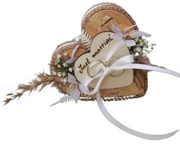 Mini Ringkissen OSB Holz Herz, Trockenblumen Just married
