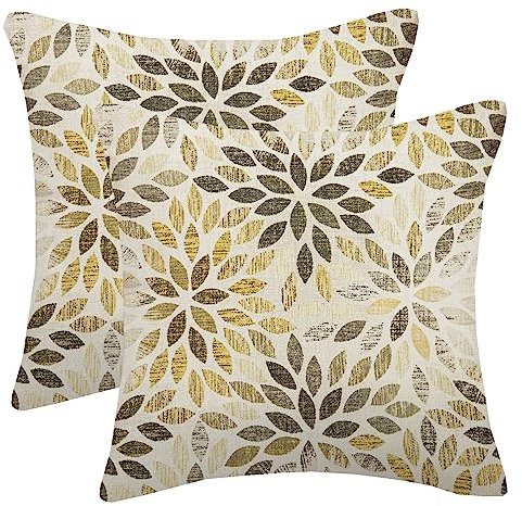 Graue, gelbe und schwarze Kissenbezüge, 45,7 x 45,7 cm, 2 Stück, Sommerrost, geometrische Blume, Outdoor, dekorative Wurfkissen, Bauernhaus, gelbe Dahlien-Kissenbezug, Leinen, quadratischer
