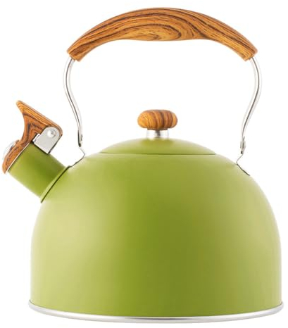 ISAKEN Bouilloire Sifflante en Acier Inoxydable, 2.5L Bouilloire Théière Sifflante pour Induction Cuisinières Gaz Bouilloire Sifflante avec Manche Anti-brûlure Bouilloire gaz, 2.5L Jaune