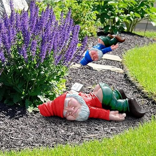 Gehanico Gartenzwerge Figuren Kreative Betrunkene Gartenzwerge Gnom Ornament Guter Betrunkener Bruder Lustig für Außen Harz Mini Stabilsten Gartenstatuen Rasen Dekoration (Blau + Rot(Brüder!))