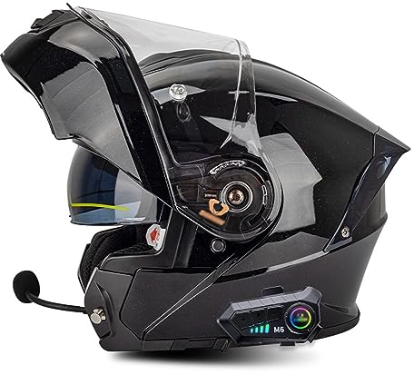 Motorradhelm mit Bluetooth Klapphelm Integralhelm Fullface Helm Sturzhelm mit Doppelvisier Sonnenblende DOT/ECE Rollerhelm Anti-UV für Damen Herren Erwachsene 2,XXXL=65-66