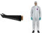 Ansell AlphaTec 87-108 Chemikalienschutz-Handschuhe aus Latex, Schwarz, Größe L (1 Paar) + AlphaTec 1500 Model 138, Einweg-Schutzanzug mit Kapuze, Wasserdichter, Weiß, Größe L (1 Stück)